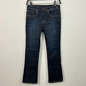 R13 Dark Wash Indigo Denim Jeans Straight Slim Bootcut Embroidered Logo Mens